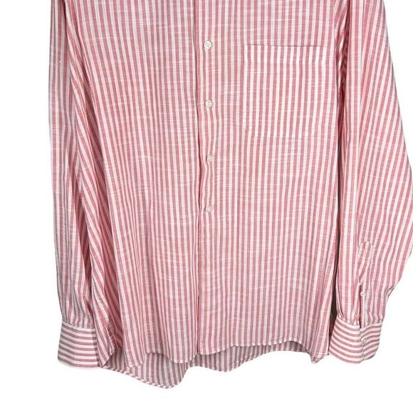 CASSERA Mens Sz 18 1/2 Red White Striped Linen Blend Shirt - Picture 2 of 7